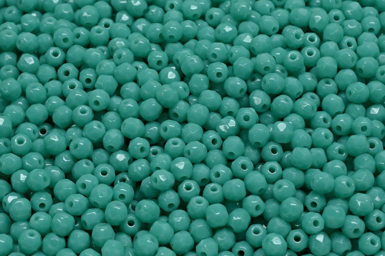 3mm Czech Fire Polish Round Bead, Opaque Green Turquoise, 50 pieces